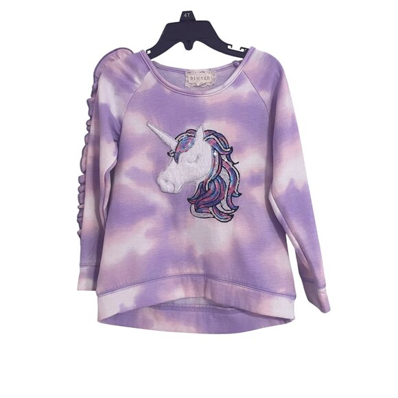 Girls Tie-Dye Unicorn Sweatshirt With Sequins & Ruffle Sleeves - Size 5 By Betwe - Picture 1 of 6